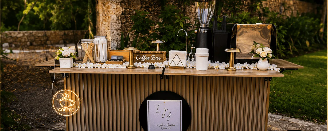 Barra de café de especialidad de AMBA Café montada en un evento